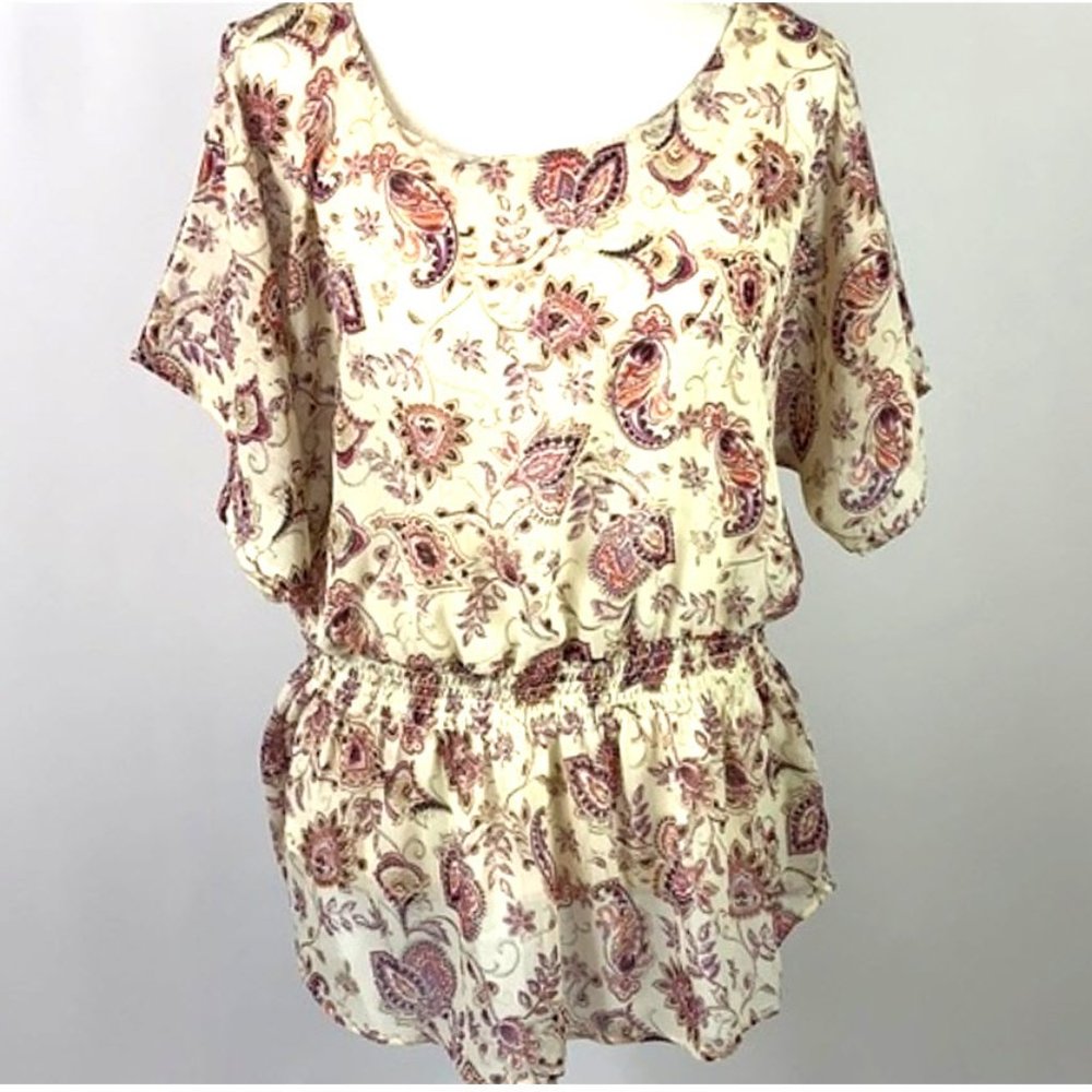 Faded Glory Cream/Purple Paisley Blouse